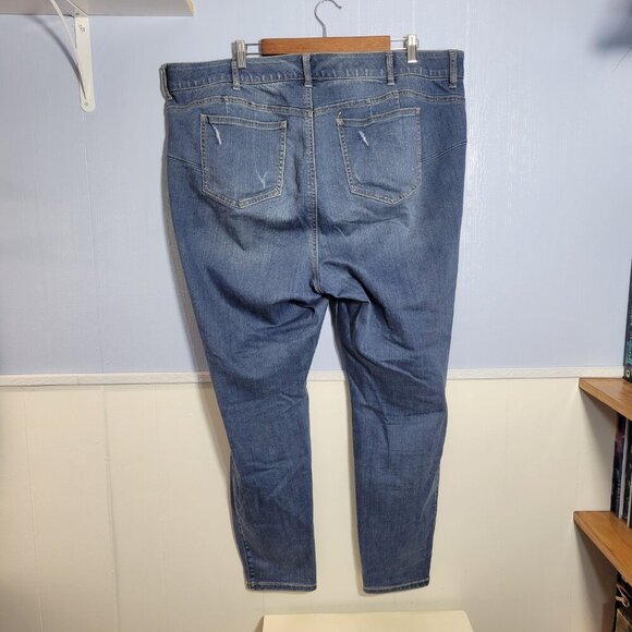 Torrid 24T Medium Wash Denim Blue Ripped Faded Distressed Stretch Skinny Jeans - Picture 3 of 10